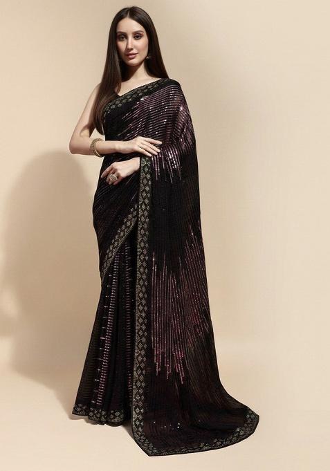 Black Sequin Georgette Saree