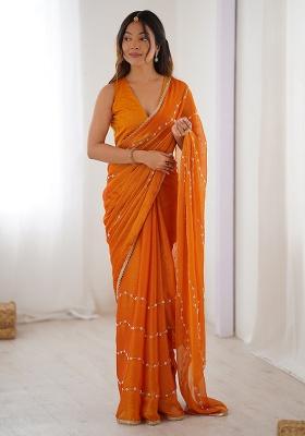 Yellow Sequin Georgette Saree Set