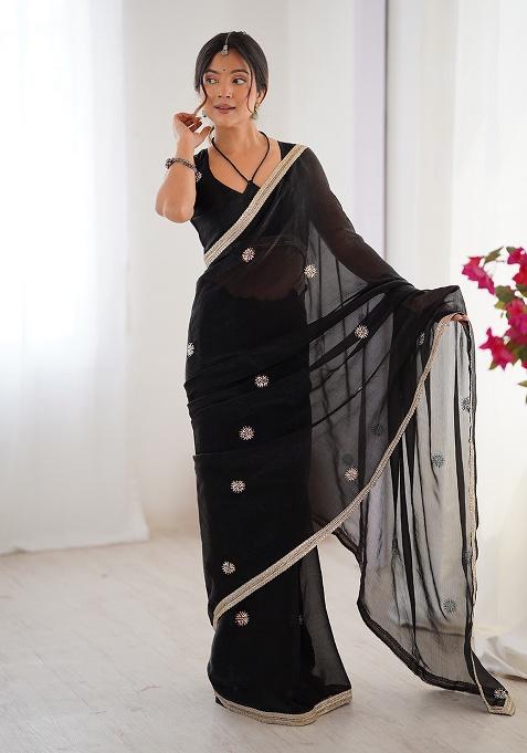 Black Sequin Georgette Saree Set