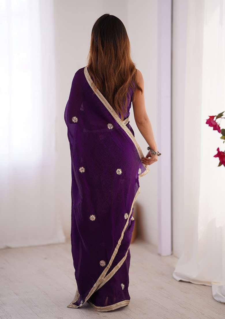 Wine Georgette Saree Set with Sequin for Diwali | Wedding & Festive Wear - Indya