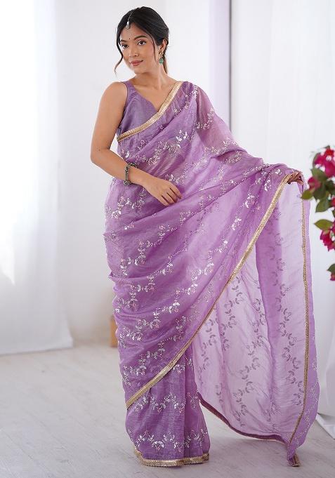 Lavender Sequin Georgette Saree Set