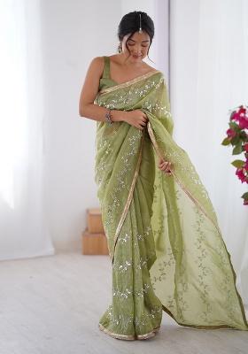 Sea Green Sequin Georgette Saree Set