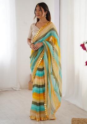 Yellow Floral Georgette Saree Set