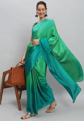 Green Solid Chinon Saree Set
