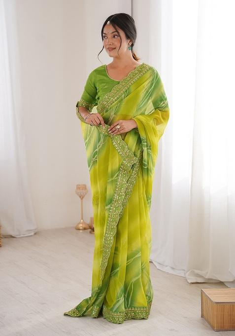 Green Leheriya Georgette Saree Set