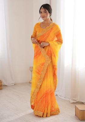 Yellow Leheriya Georgette Saree Set