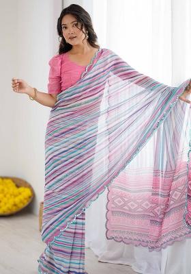 Grey Floral Georgette Saree Set