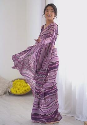 Purple Floral Georgette Saree Set