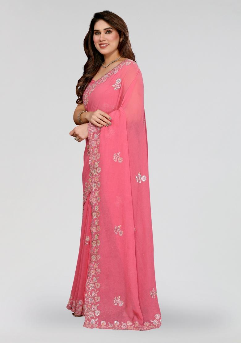 Gajari Embroidery Silk Saree Set - Indya