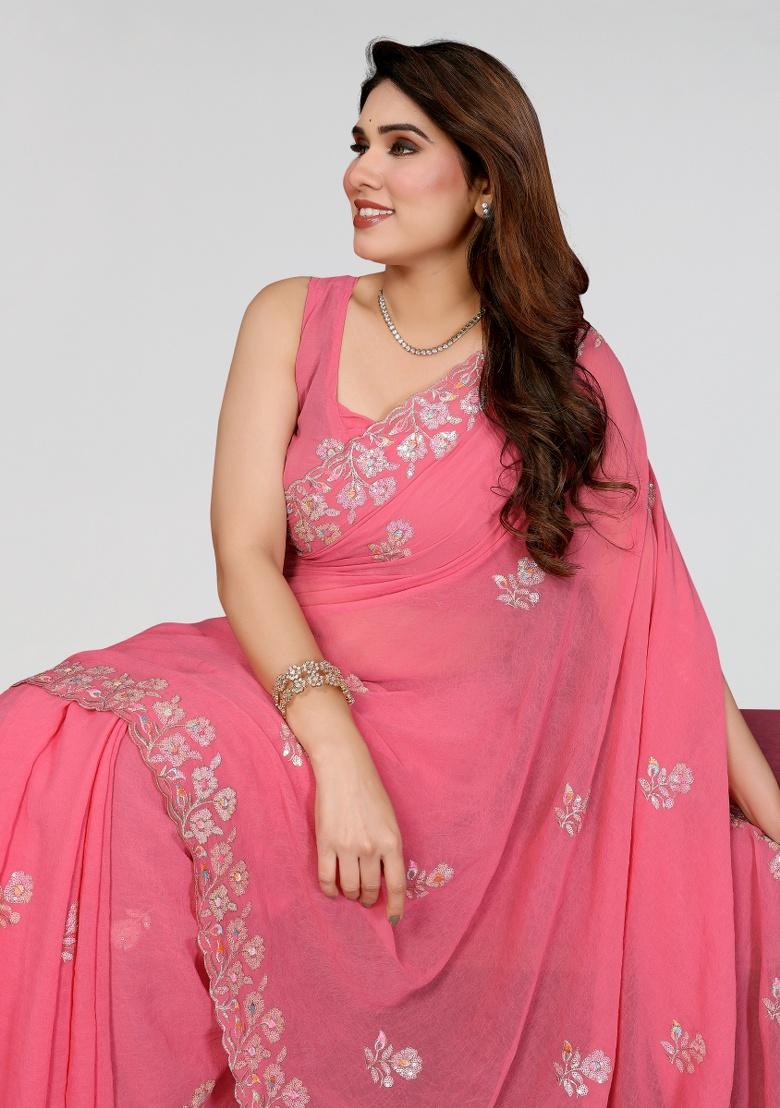 Gajari Embroidery Silk Saree Set - Indya