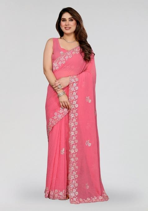 Gajari Embroidery Silk Saree Set