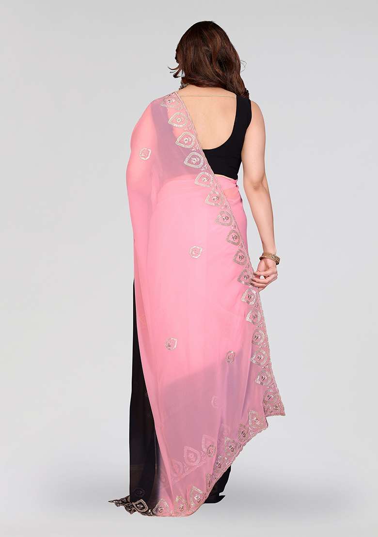 Black Embroidery Silk Blend Saree Set for Diwali and Festive Wear - Indya
