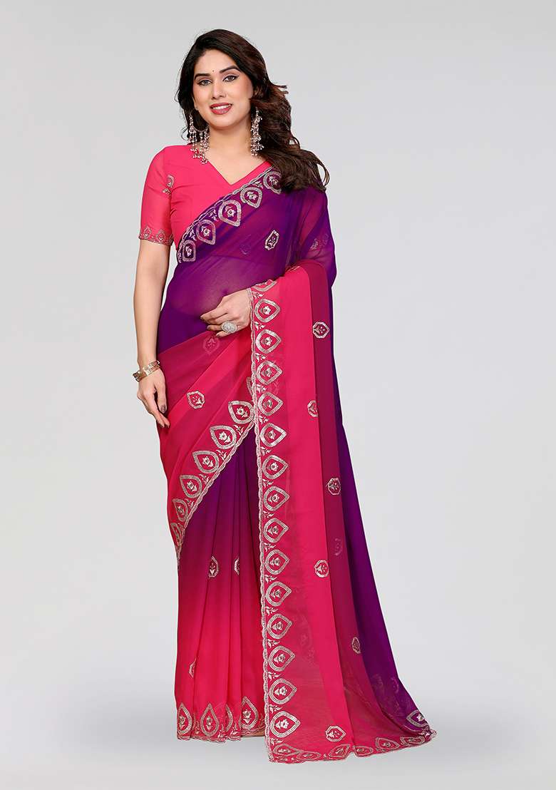 Mehendi Silk Blend Saree Set with Embroidery for Diwali | Wedding & Festive Wear - Indya