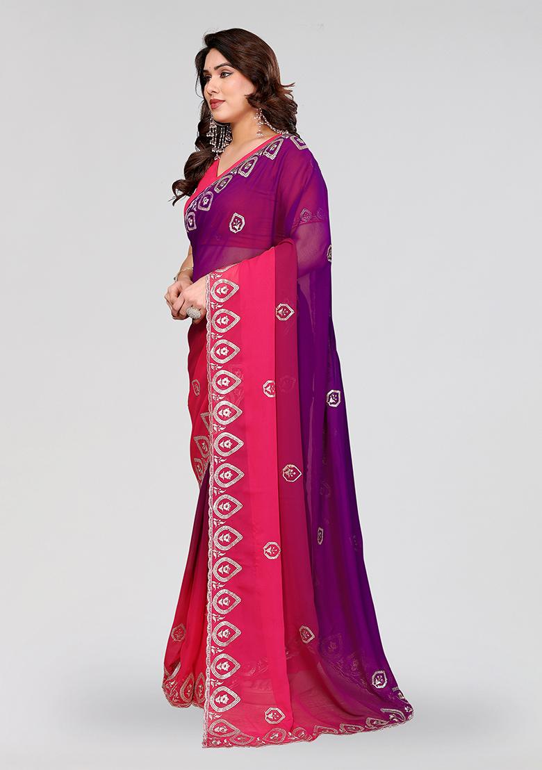 Mehendi Embroidery Silk Saree Set - Indya