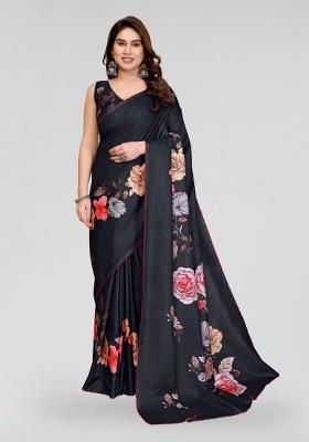 Black Printed Silk Saree Set