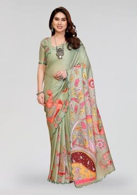 Pista Printed Silk Saree Set