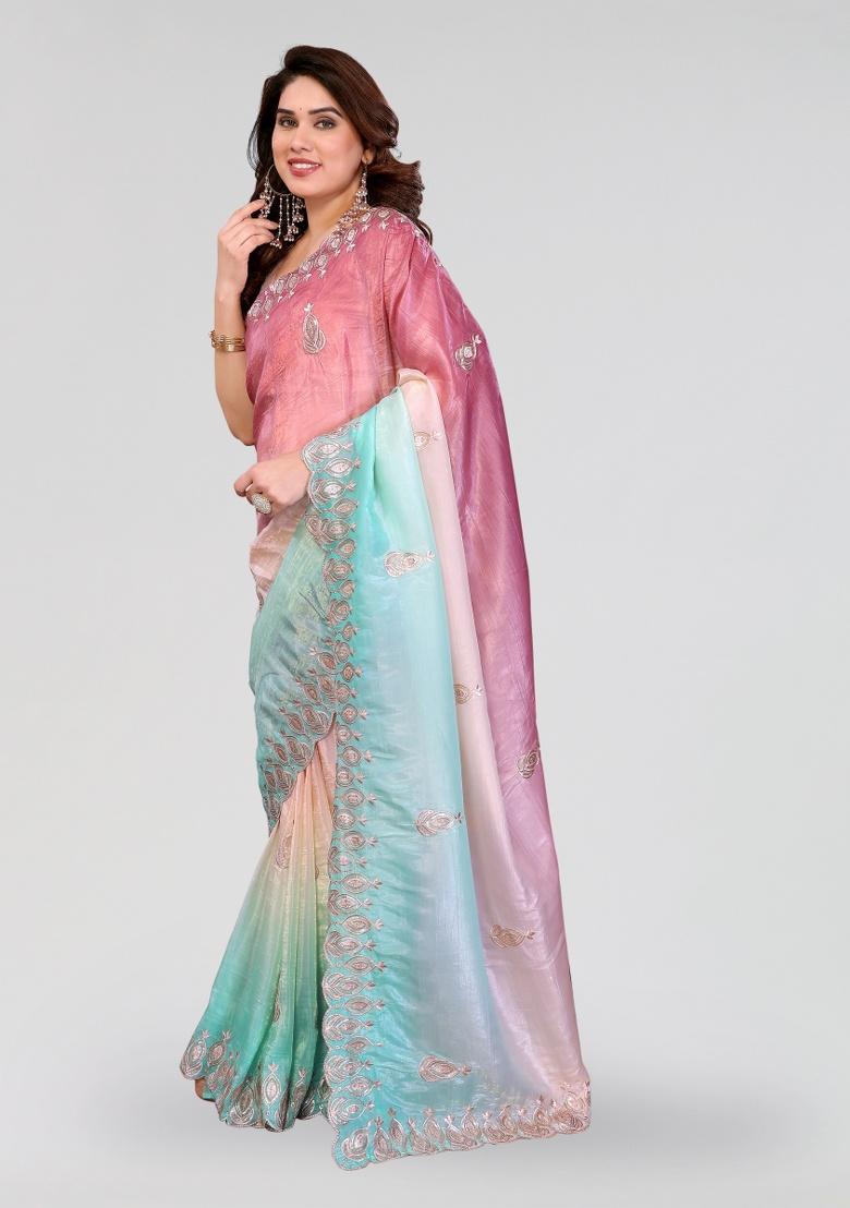 Rama Embroidery Silk Saree Set - Indya