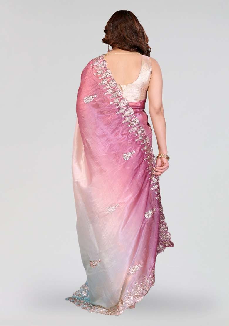 Rama Embroidery Silk Blend Saree Set for Diwali and Festive Wear - Indya