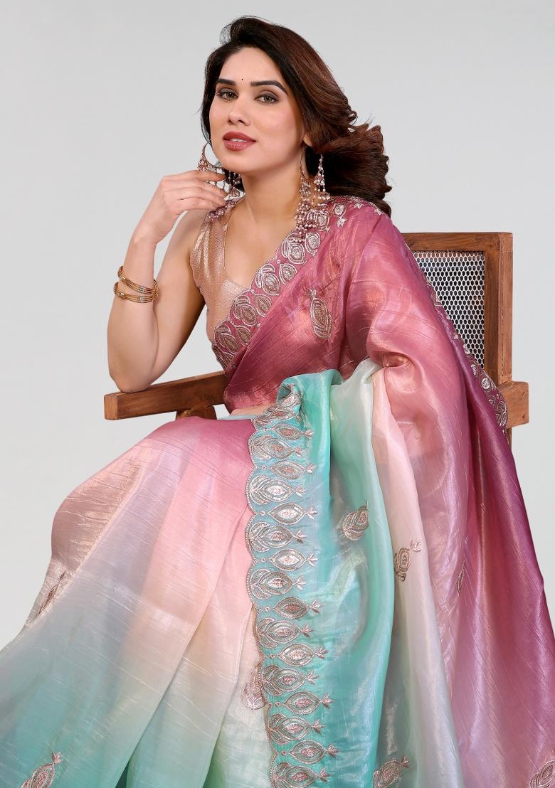 Rama Embroidery Silk Saree Set - Indya