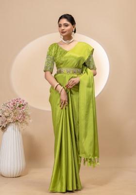 Pista Embroidery Silk Saree Set
