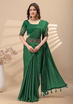 Green Embroidery Silk Saree Set