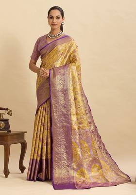 Yellow Paisley Silk Saree Set