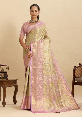 Lavender Paisley Silk Saree Set