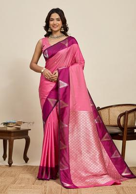 Pink Woven Design Silk Saree Set