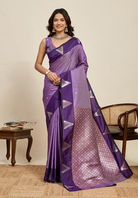 Purple Woven Design Silk Saree Set