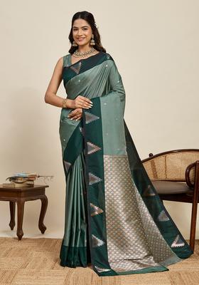 Dark Green Woven Design Silk Saree Set