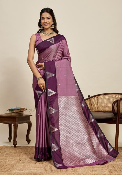 Wine Woven Design Silk Saree Set