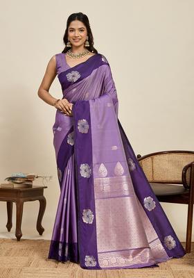 Purple Woven Design Silk Saree Set