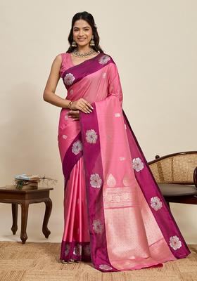 Light Pink Woven Design Silk Saree Set