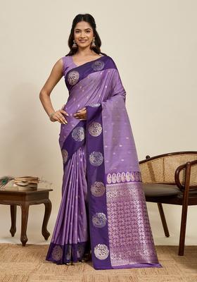 Purple Paisley Silk Saree Set