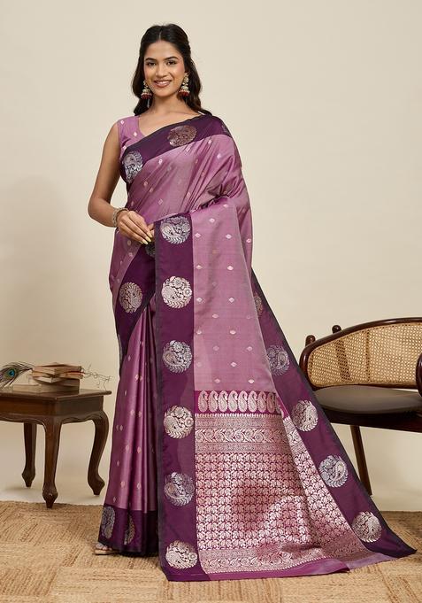 Wine Paisley Silk Saree Set