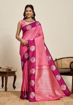 Light Pink Paisley Silk Saree Set