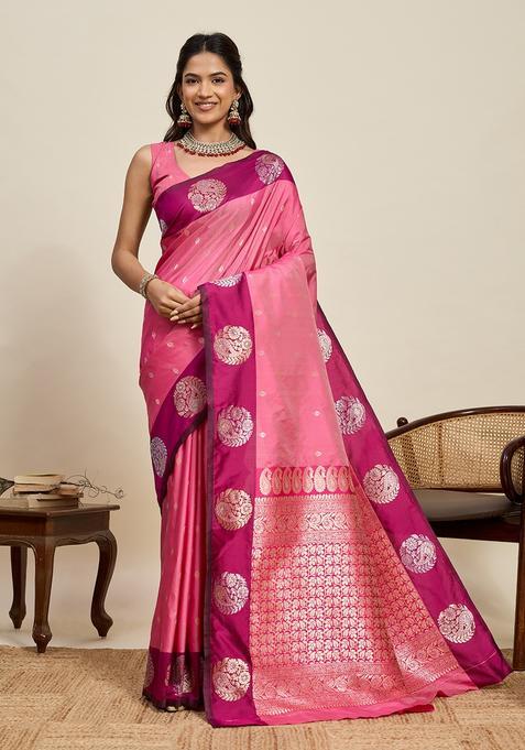 Light Pink Paisley Silk Saree Set