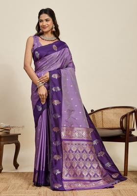 Purple Paisley Silk Saree Set