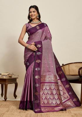Wine Paisley Silk Saree Set