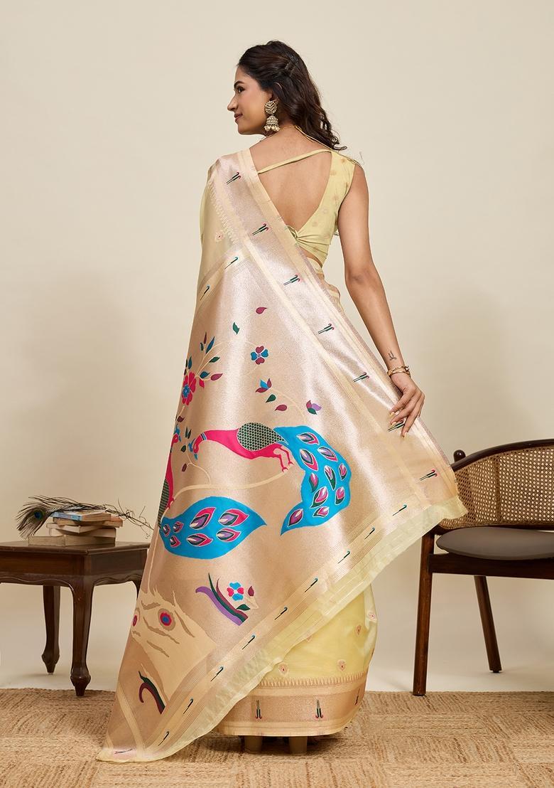 Lemon Paisley Silk Saree Set - Indya