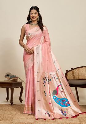 Light Pink Paisley Silk Saree Set