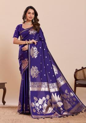 Purple Woven Design Silk Saree Set