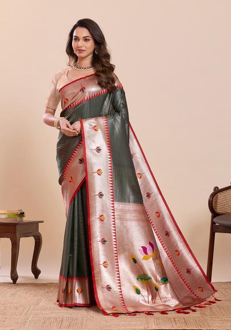 Mehendi Floral Print Silk Saree Set