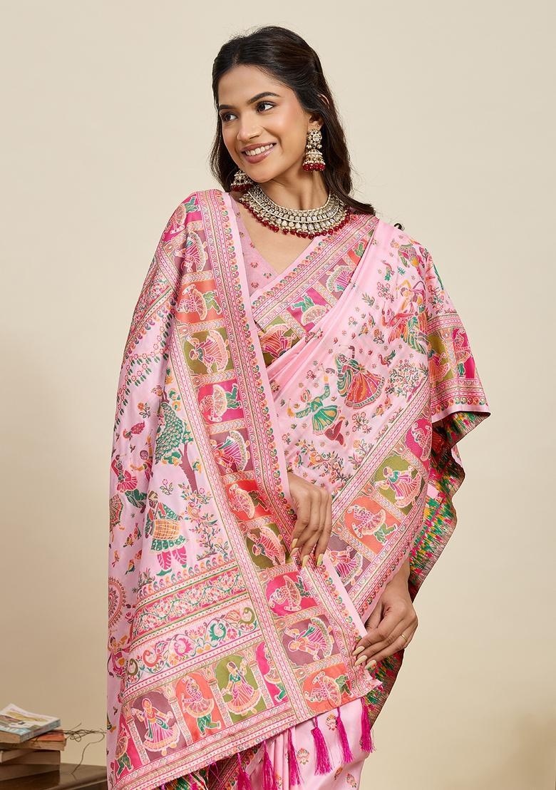 Pink Kalamkari Silk Saree Set - Indya