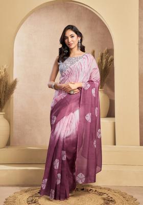 Dusty Rose Printed Linen Saree Set