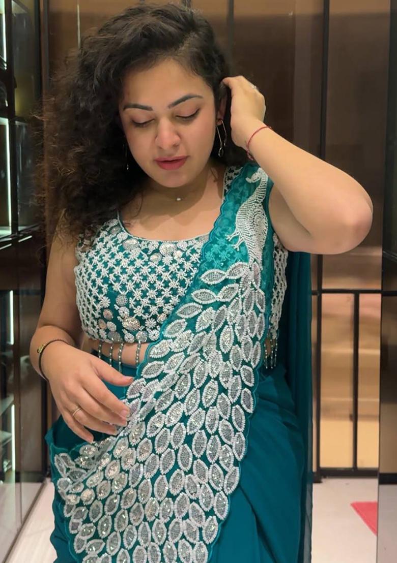 Rama Embroidery Georgette Saree Set - Indya