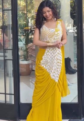 Yellow Embroidery Georgette Saree Set