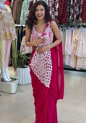 Rani Pink Embroidery Georgette Saree Set