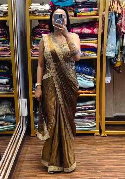 Gold Embroidery Satin Saree Set