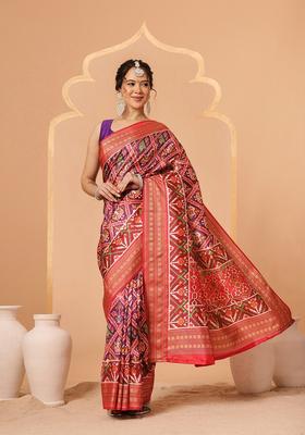 Purple Jacquard Silk Saree Set